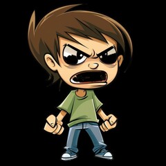 Obraz premium Angry cartoon boy expressing frustration with clenched fists