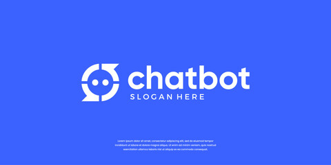 Abstract chat bot logo template. Robot head with chat bubble logo vector illustration.