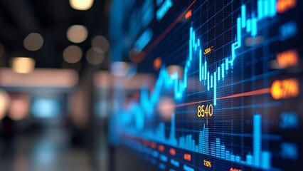 Obraz premium Stock market growth on digital screen showing bullish trends and financial data. Perfect for illustrating investment, trading, and economic advancement.