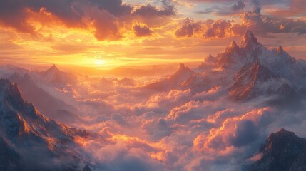 Fototapeta premium Majestic Mountain Peaks Bathed in Golden Sunset Light