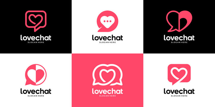 Set of chat love logo template. Modern app symbol with bubble heart logo design.