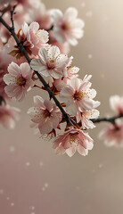 An elegant Japanese cherry blossom tree with delicate pink petals falling softly against a light pastel background, creating a tranquil and beautiful mobile wallpaper.