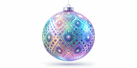 Flat Holographic Christmas Bauble - Isolated Vector Illustration with Intricate Patterns for a Joyful Holiday Season & Happy New Year 2025