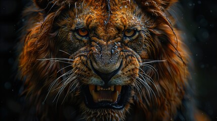 Naklejka premium Close Up Portrait of a Roaring Lion