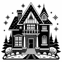 Fototapeta premium Christmas House Vector silhouette Svg