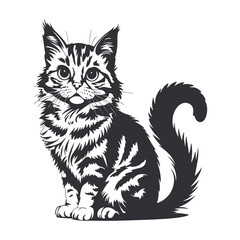 Cute Cat Silhouette Vector for Pet Lovers, Maine Coon Cat Illustration