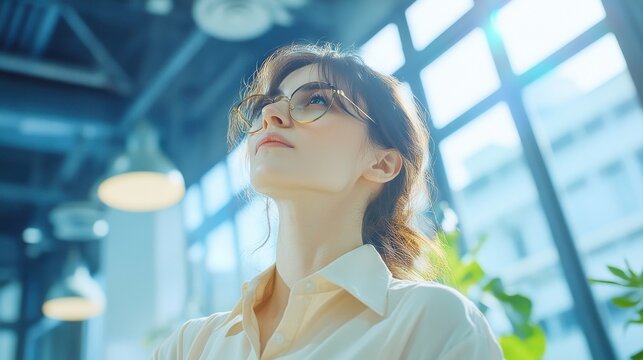 Angel investor with halo evaluating startup pitch, serene smile in soft morning light, entrepreneurial success concept