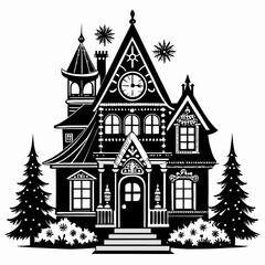Christmas House  Vector silhouette Svg