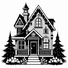 Christmas House  Vector silhouette Svg