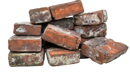 old bricks on a white transparent background