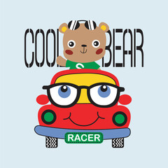 bear with car wearing glasses design cartoon vector illustration