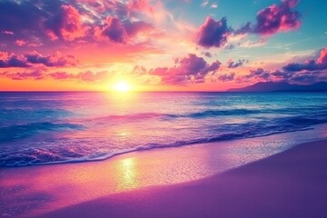 Obraz premium Vibrant Sunset Over a Tranquil Beach