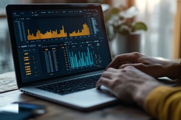 analyzing financial data on laptop screen 