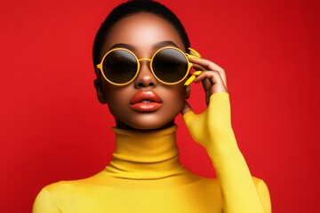 Stylish Woman in Yellow Sunglasses and Sweater
