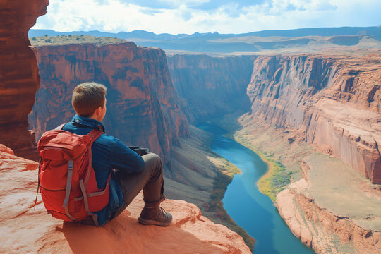 Man Enjoying the Grand Canyon View - Powered by Adobe
