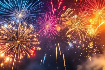 Colorful Fireworks Display Illuminating the Night Sky