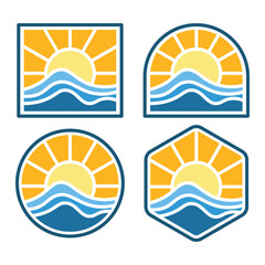 Sun Sunset Wave Logo Vector Illustration