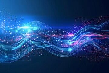 Energy of wave particle. Light waves futuristic background. Visual illustration of big data. Space waves. Concept of AI technology, communication, science research.