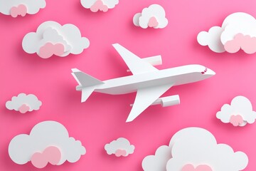 Paper Airplane Flying Through Pink Clouds