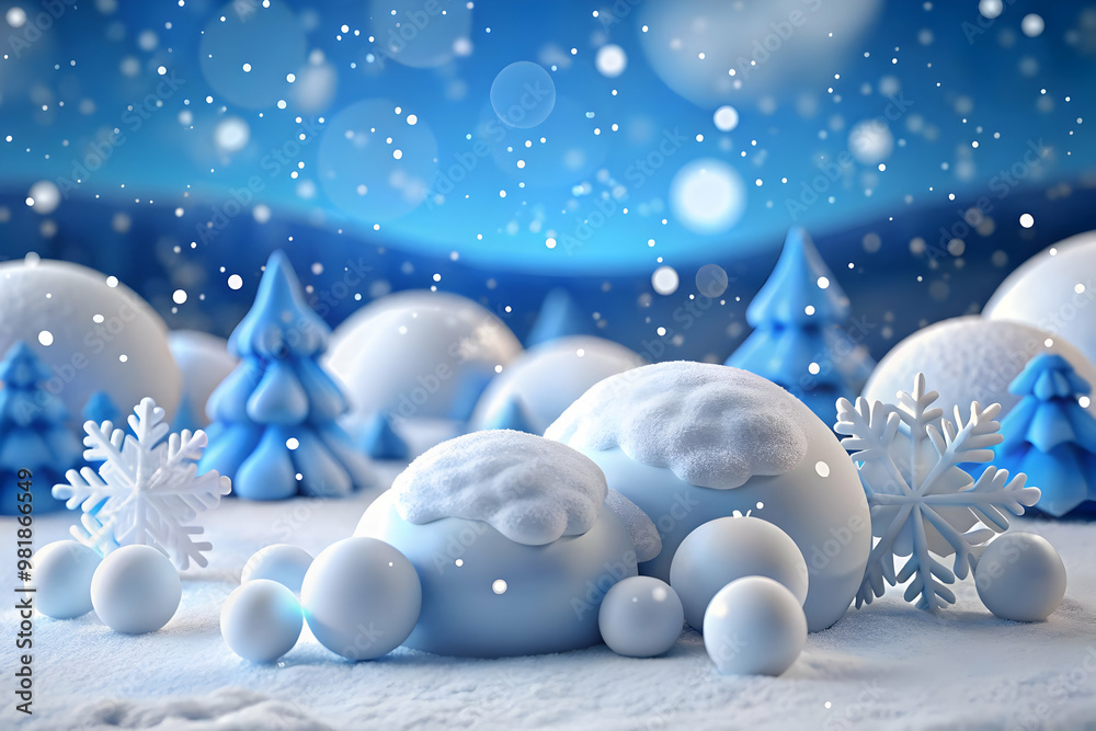 Wall mural bokeh snowfall background - soft winter wonderland with gentle snowfall, magical christmas atmospher