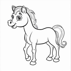 coloring page for kids, horse, cartoon style, thick line,low detail, no shading