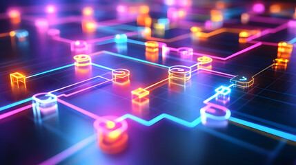 3D Holographic Campaign Finance Flowchart Concept with Glowing Arrows & Dollar Symbols - Detailed Wide Shot Illustration on Clean White Background