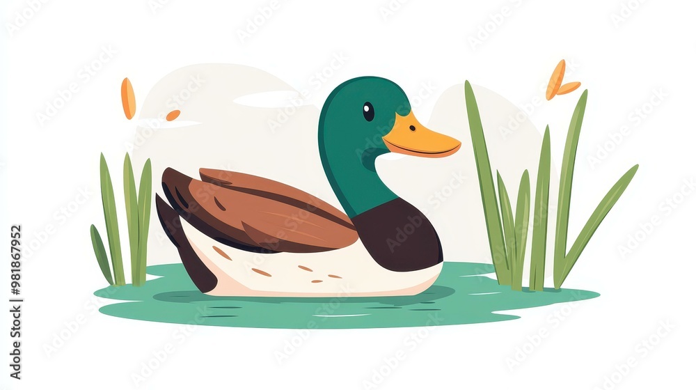 Wall mural Fun and vibrant cartoon duck illustration perfect for logos and icons, featuring playful colors and a doodle style.