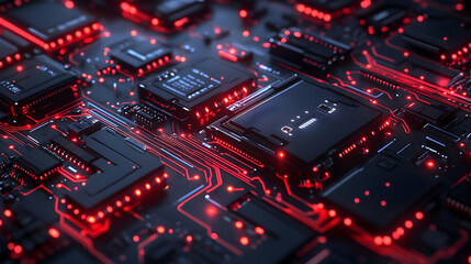 Obraz premium 3D Glossy Circuit Board Pattern Macro Shot Representing Digital Voting Systems with Trace Lines and Large Copy Space for Election Technology Insights