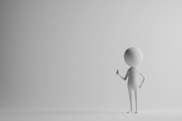 3D White Stick Figure Giving Thumbs Up in White Studio