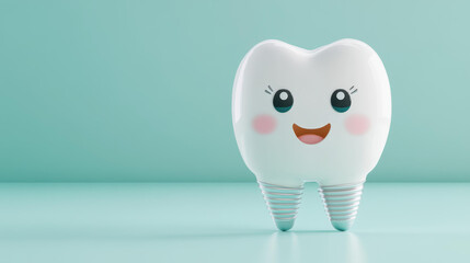 Obraz premium A whimsical tooth implant illustration brings charm to childrens dentistry with a cute character and colorful design.