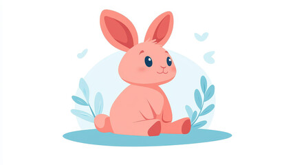 Obraz premium Meet this adorable pink bunny, a perfect blend of charm and cuteness, captured in vibrant flat illustration style.