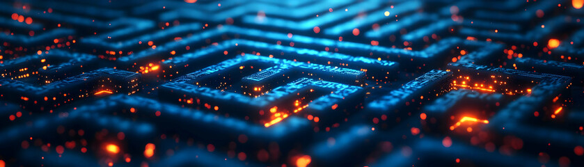 Medium Shot of a Complex Election Prediction Maze with Glowing Integrity Checkpoints, Showcasing Strategic Thinking for Accurate Forecasts in Photo Stock Concept