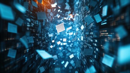 Abstract digital data stream with glowing particles, representing fast data transmission and information overload.