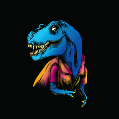 Tyrannosaurus Rex in a summer shirt. Original vector illustration in vintage style. T-shirt design.