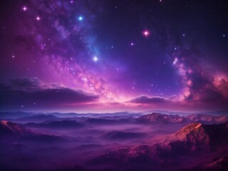 Stars in the night sky with purple pink and blue nebula