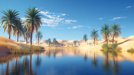 Fototapeta premium Palm Trees Reflecting in a Desert Oasis Lake