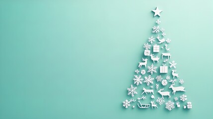 Minimalist Christmas Tree Silhouette Poster: Festive Icons on Icy Blue Background - Perfect for Sports Interiors to Celebrate the Holiday Spirit!