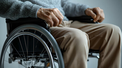 Obraz premium Close-Up of Elderly Man in Wheelchair Indoors 