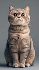 Cute British Shorthair Cat Sitting on a Grey Background.
