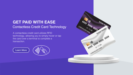 Contactless Credit Card Technology Mockup Banner: Showcase Bank and Discount Cards for Finance and Shopping. Vector.
