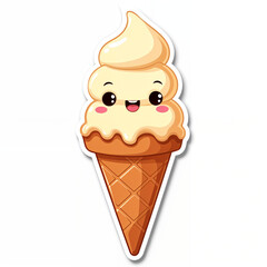 A fun cartoon drawing of vanilla ice cream in a waffle cone
