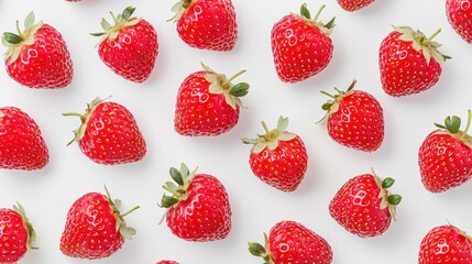 Fresh Red Strawberries Pattern on White Background