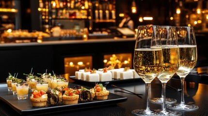 Fototapeta premium Champagne Toast with Appetizers at a Luxurious Bar