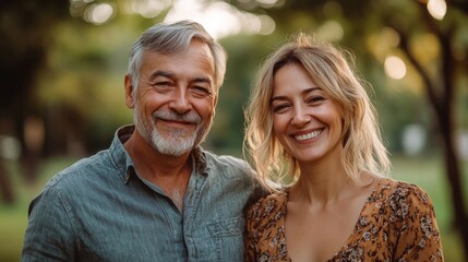 Fototapeta premium woman portrait mature couple happy together active bonding park outdoor