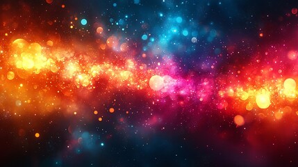 Naklejka premium Abstract festive background with vibrant bokeh lights and a galaxy of sparkling dust