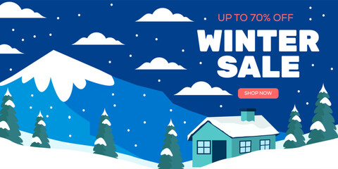 flat design winter sale horizontal banner promotion