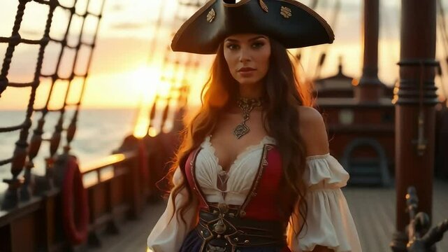 Fierce Female Pirate Captain at Golden Hour