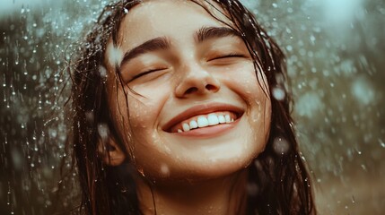 Obraz premium Girl's face in rain.