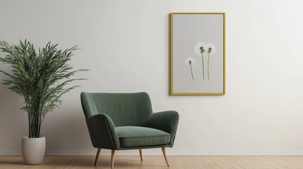 Armchair in living room flanked by plants.
