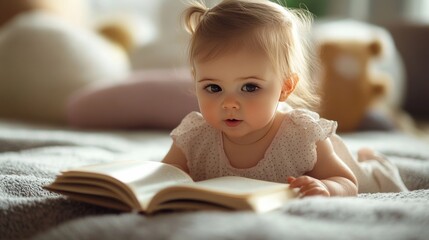 Child engrossed in a book.